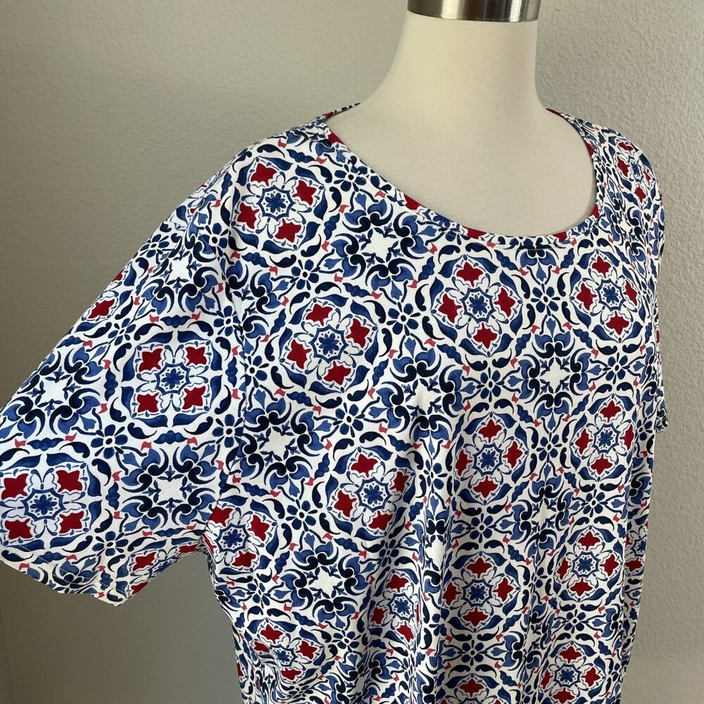 Croft & Barrow‎ Shirt Womens 3X Red Blue White Geometric Classic Tee Cotton Top - Picture 3 of 10